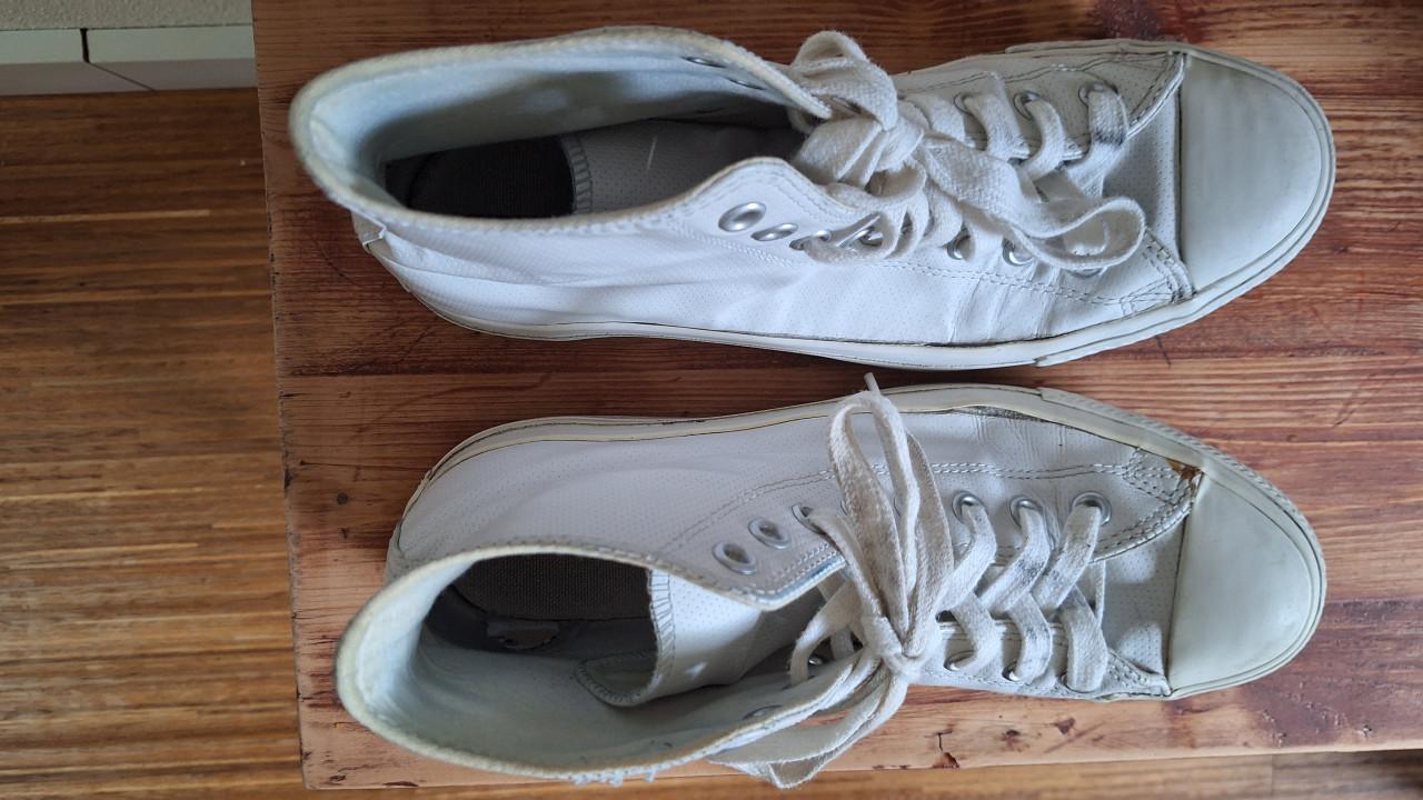 Wit leren Convers Aĺl Star halfhoge schoen