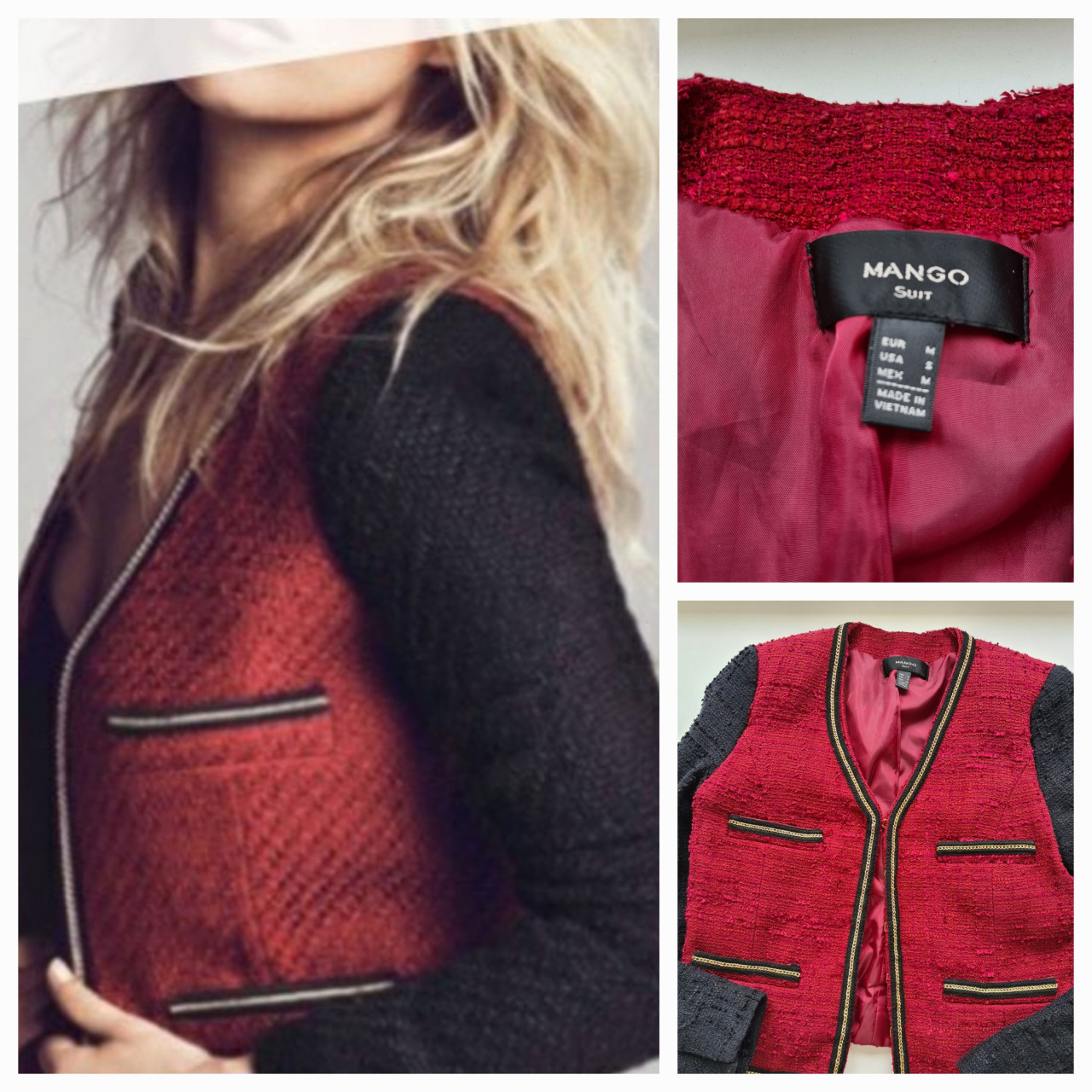 Stijlvol Mango tweed jasje in een opvallende rood- zwart Maat M
