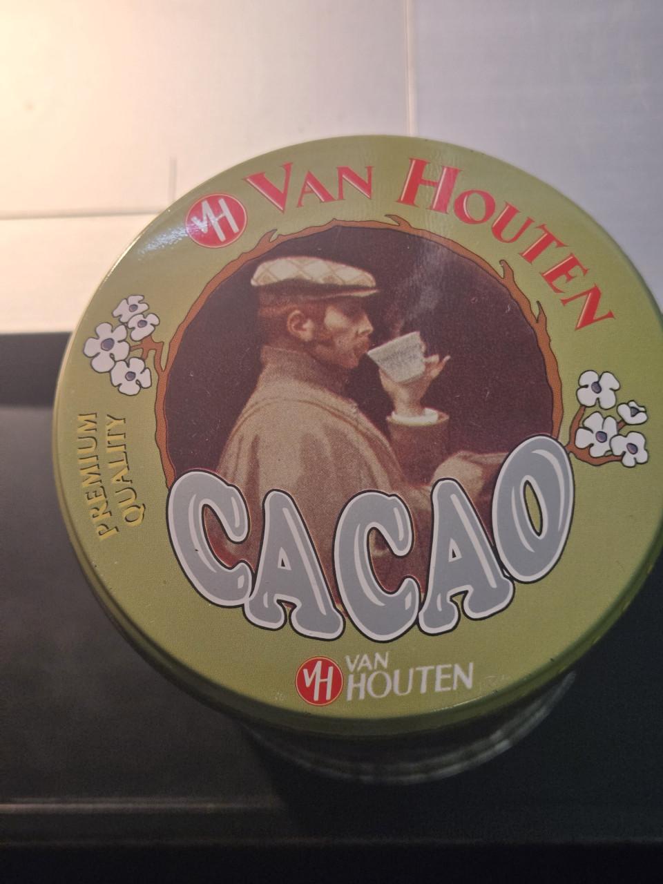 Vintage cacaoblik van het merk Van Houten,  H9.5 Ø 9 cm