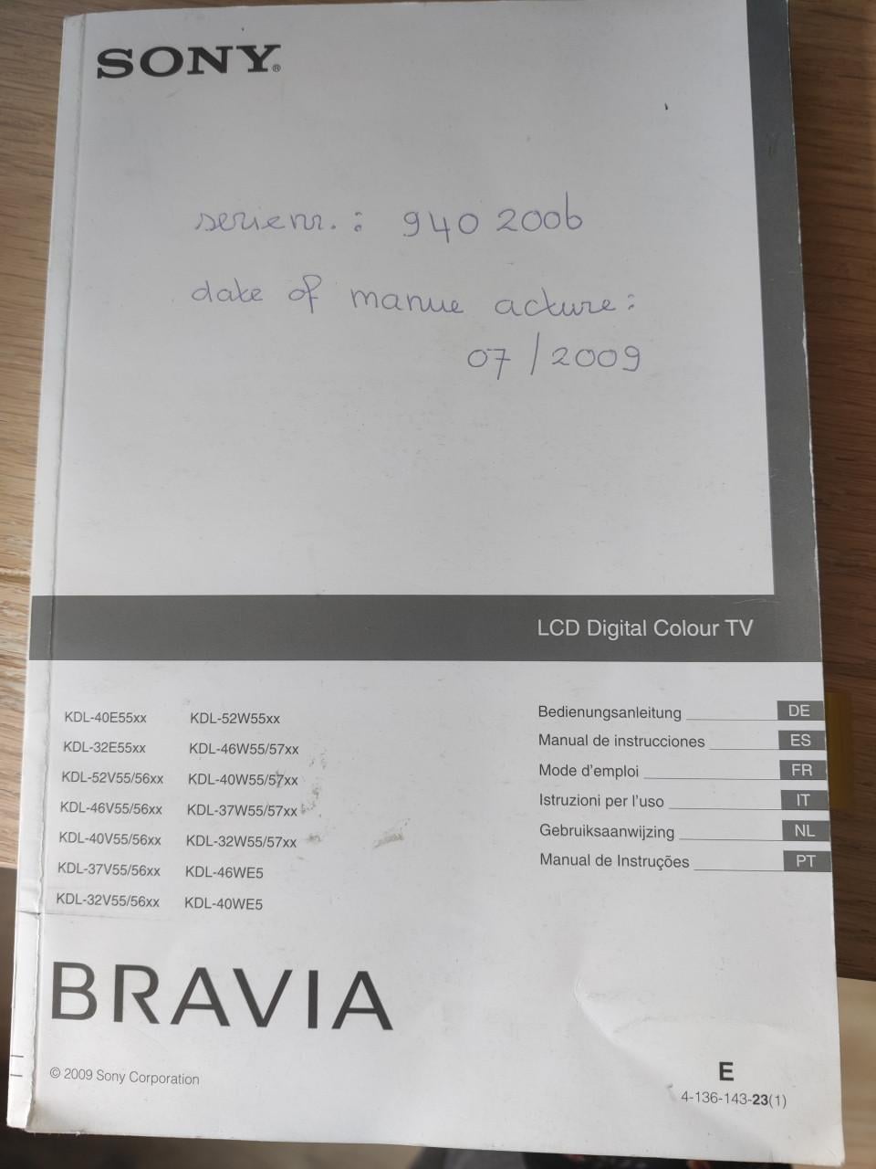 Sony Bravia LCD digital colour TV 40 inch