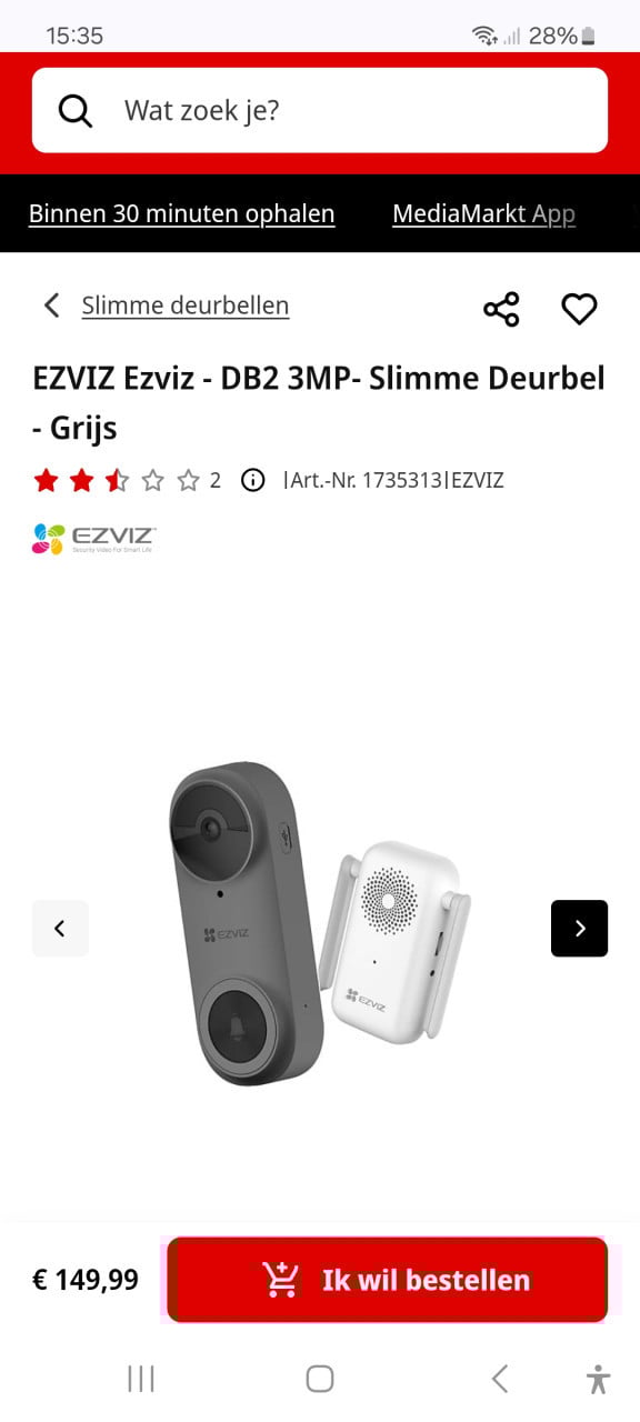 Ezviz DB2 deurbel grijs