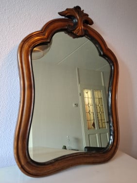 Prachtige vintage klassieke houten spiegel!