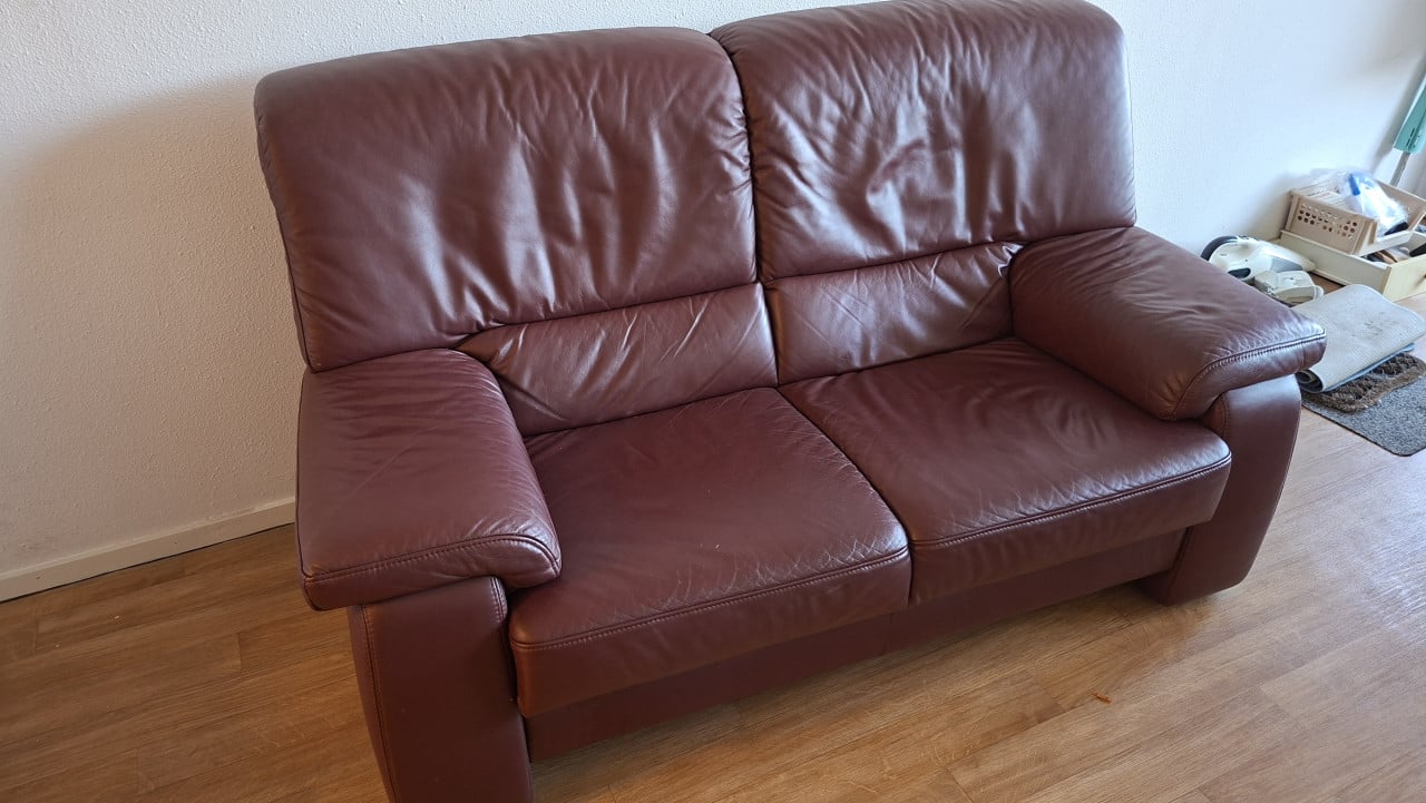 Tweezitsbank Leder Wijnrood