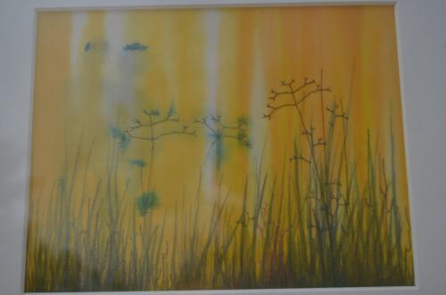 Figuren/schimmen in een weidelandschap gesign/gedat.