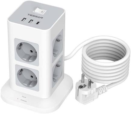 TESSAN 8 Voudige Stekkerdoos, Stekkerdoos met 3 USB poorten