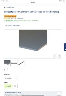 Compact plaat HPL antraciet 2 planken