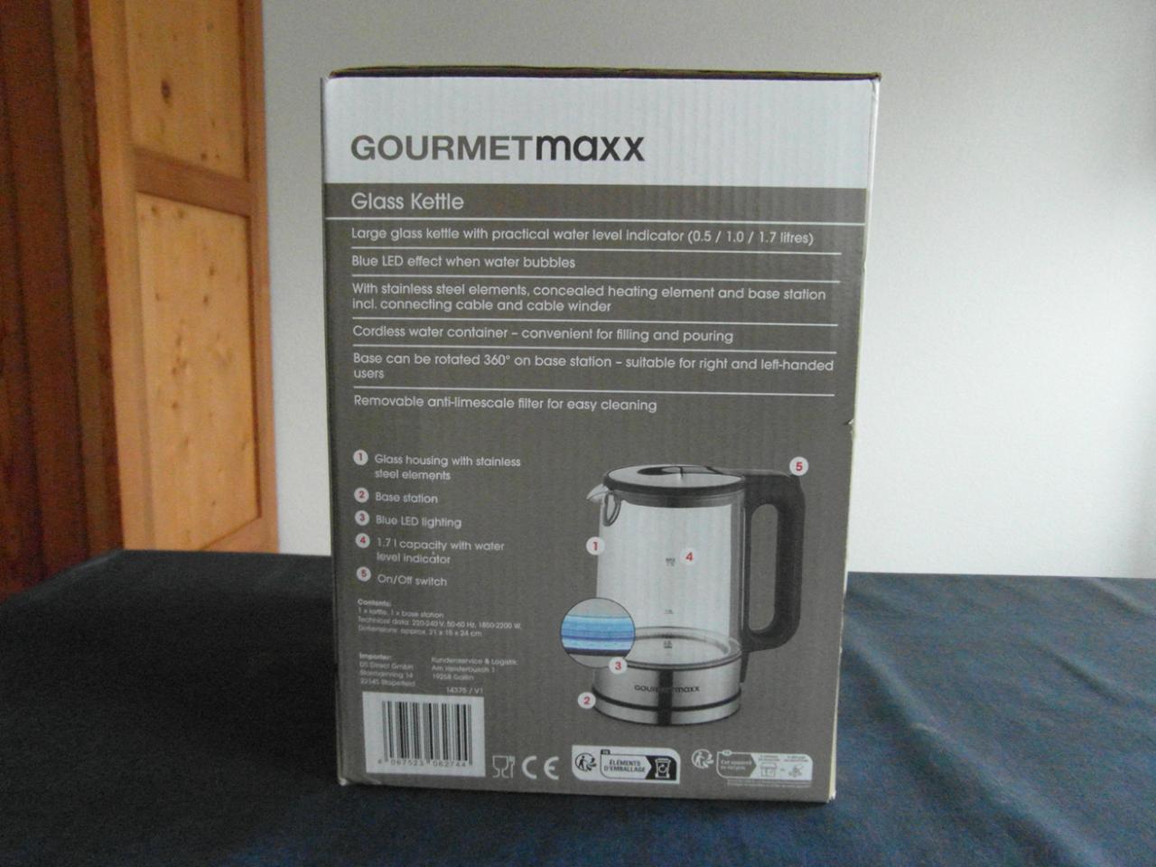 Grote glazen waterkoker 1.7 liter (Nieuw)