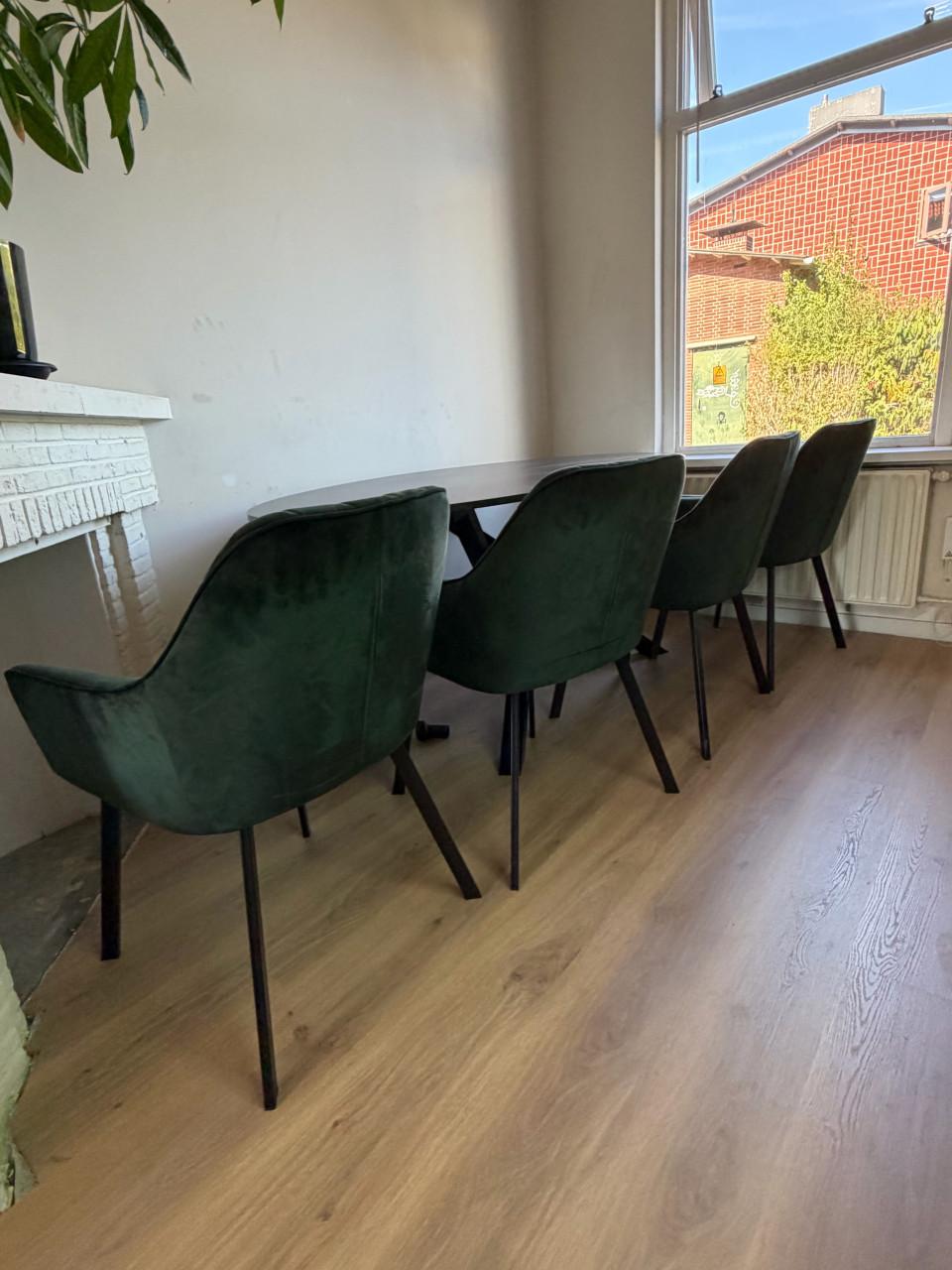 4x donkergroene velvet eetkamerstoel – luxe/quilted – set van 4