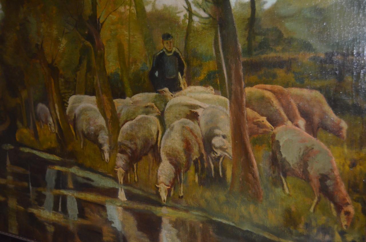 Giga schilderij Maarten Jr. Bos 19e eeuws igst. schaapskudde