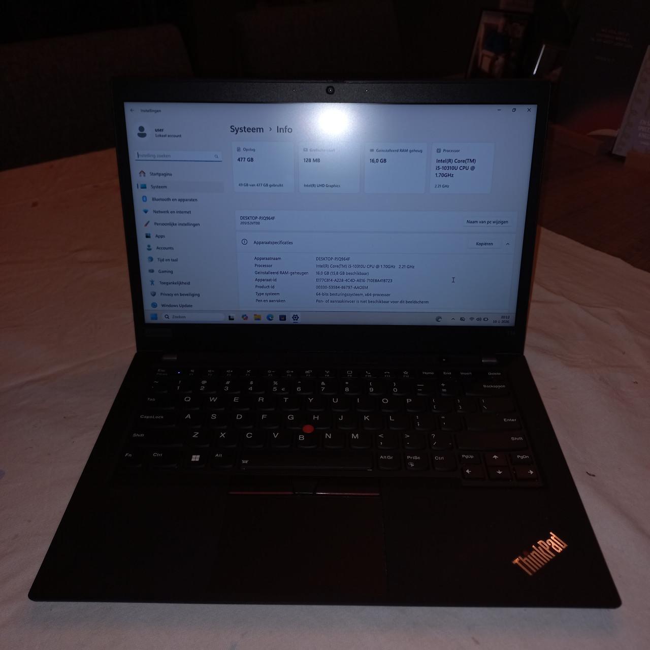 Lenovo ThinkPad T14 i5-10310U 16GB 512GB prima accu en W1