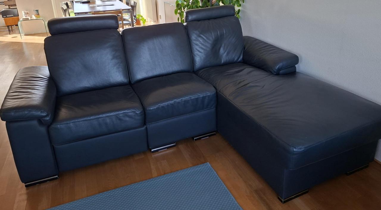 Leren bank donkerblauw chaise longue