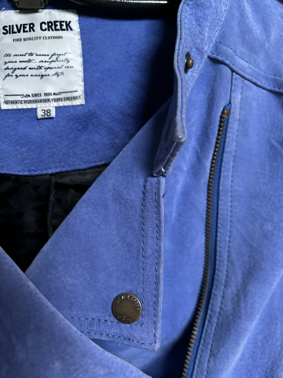 Leren damesjack blauw M 38  silver creek