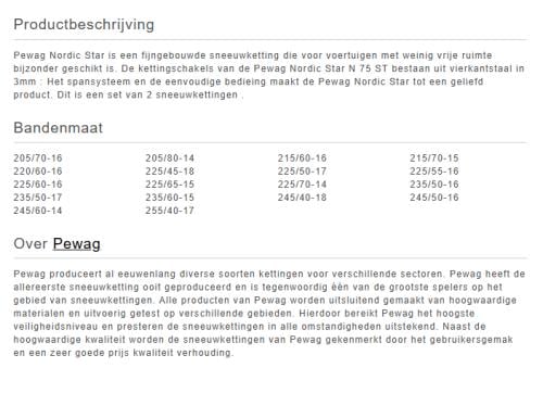 Sneeuwkettingen Pewag Nordic Star N 75 S (nooit gebruikt)