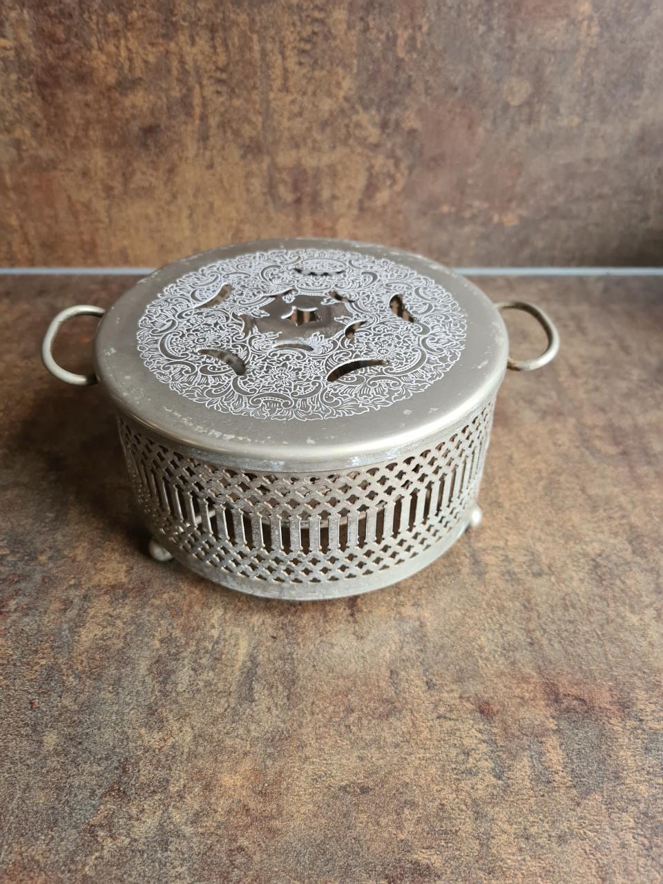 Brocante zilverkleurige theelichtwarmer