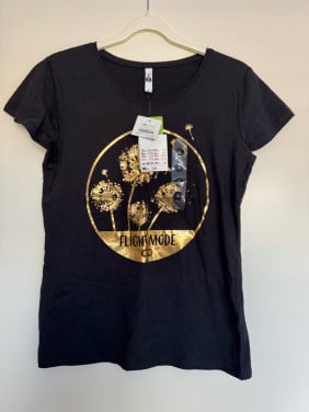 Zwart dames t-shirt met gouden opdruk in maat S