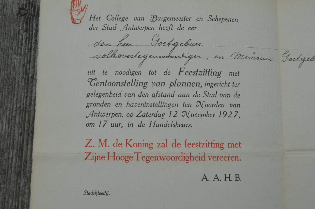 Officiële uitnodigingen Burgemeester Antwerpen 1927