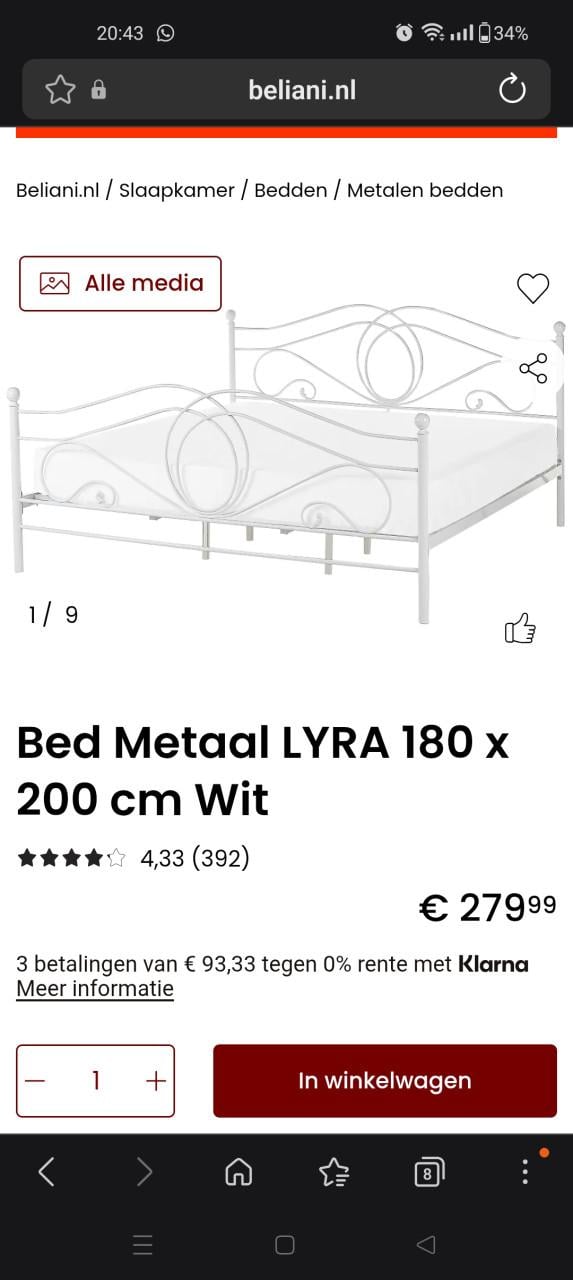 Wit metalen bed 1.80x2.00