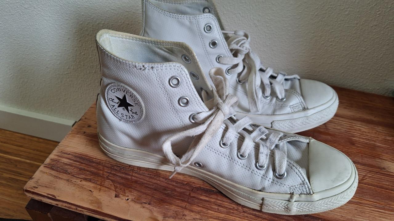 Wit leren Convers Aĺl Star halfhoge schoen