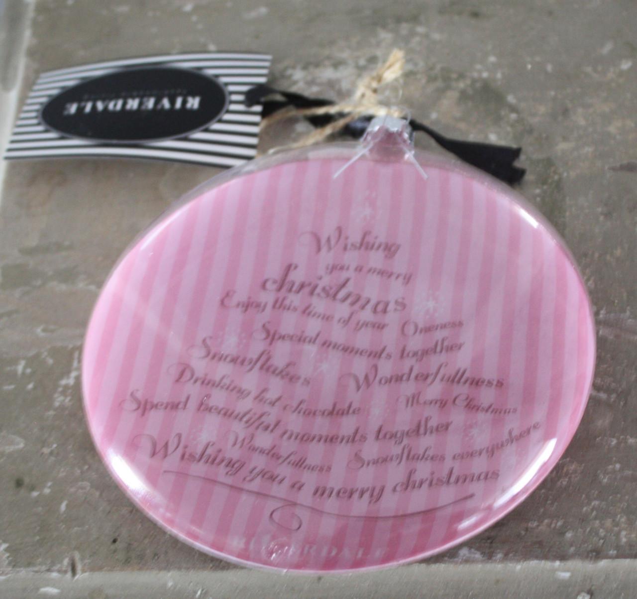 Kerstbalplat glas met tekst roze achtergrond