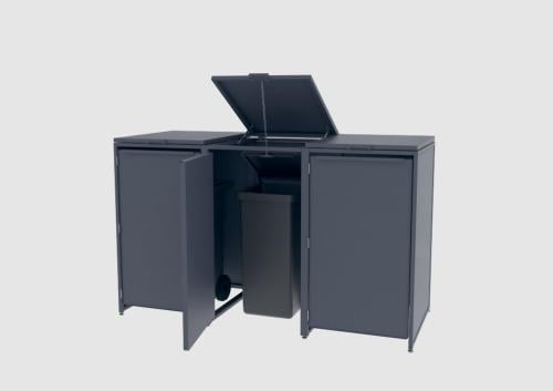 Kliko-ombouw met deksel voor 3 bakken | RAL 7045