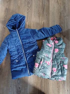 Winterjas meisjes maat 110/116 en bodywarmer maat 104