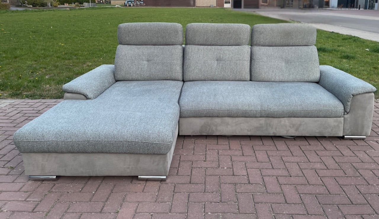 GRATIS LEVERING HEEL NL Moderne Grijs Stoffen Hoekbank + Slaapfunctie