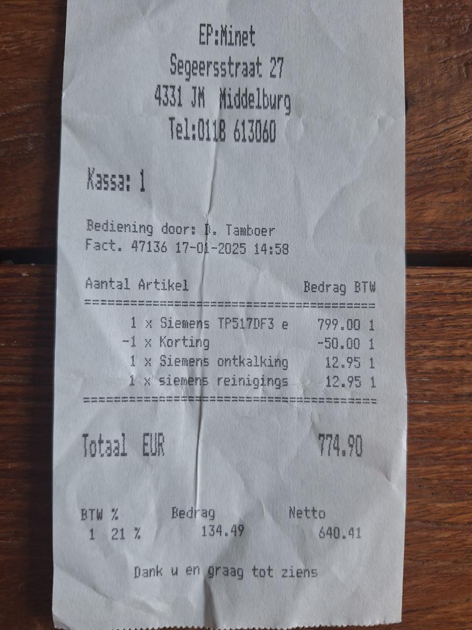 Siemens volautomaat espresso machine 1,5 jr oud 145 euro