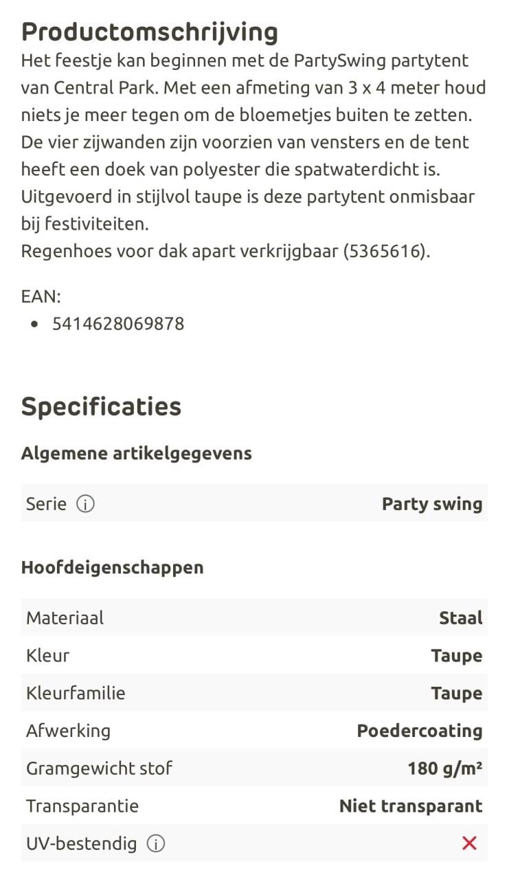 Partytent central park 300cm x 400cm