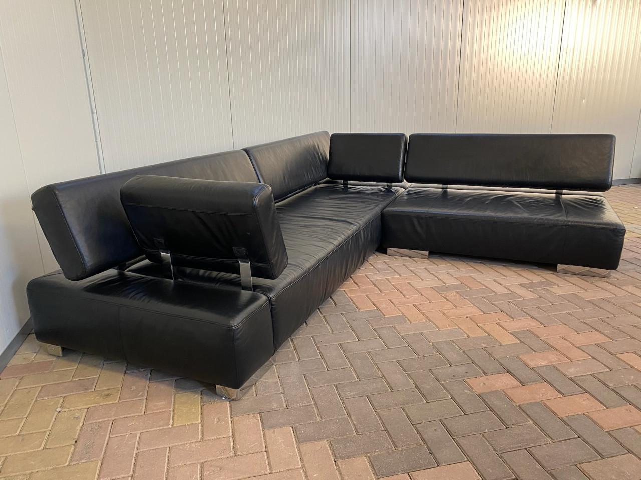 Bruhl Zwarte Leren Hoekbank-Ruime Lounge – Gratis Levering NL