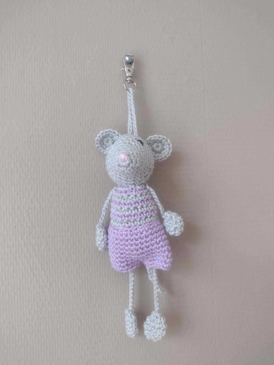 Gehaakte sleutel/tas hanger muis