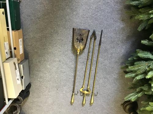 Antiek massief koperen haardstel