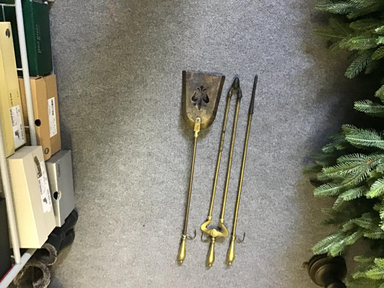 Antiek massief koperen haardstel