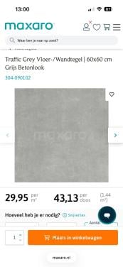 Vloer/wand tegel betonlook 11,5 m2