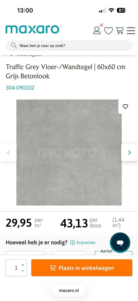 Vloer/wand tegel betonlook 11,5 m2