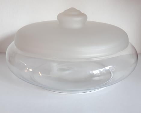 Leerdam glas: koekjes schaal met satiné deksel