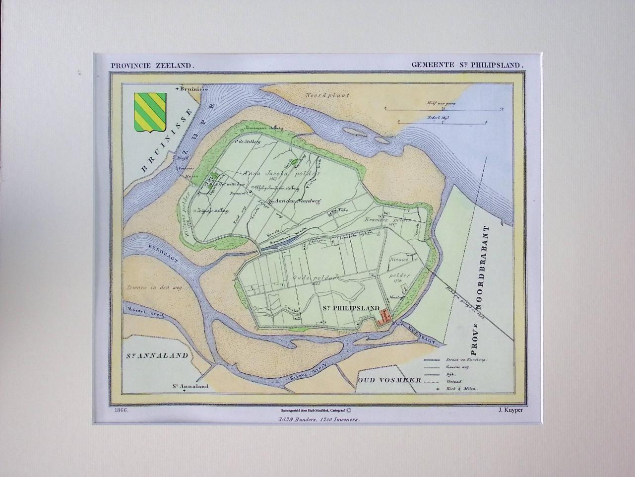 Hist. gem. kaarten gemaakt door J. Kuyper, nu in kleur Tholen en St. Phi.l