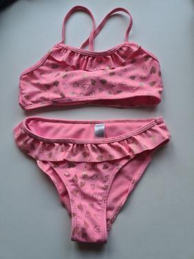 Fuchsia roze bikini met gouden hartjes en roezel van Zeeman Mt 122-128