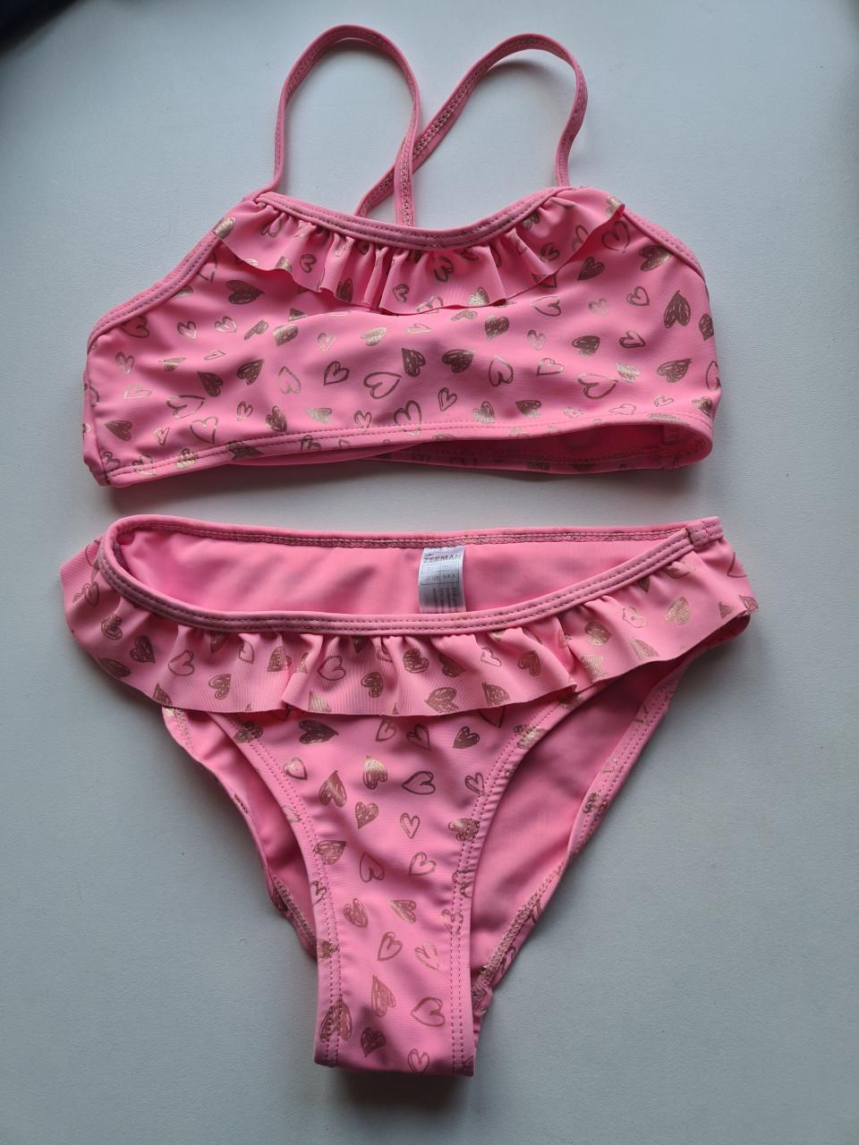 Fuchsia roze bikini met gouden hartjes en roezel van Zeeman Mt 122-128