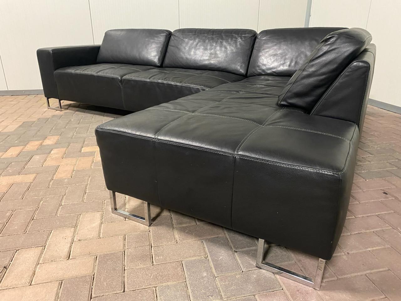 Piet Klerkx Zwarte Echt Leren Hoekbank – Comfortabele Zit – Ruime Hoek – Gr