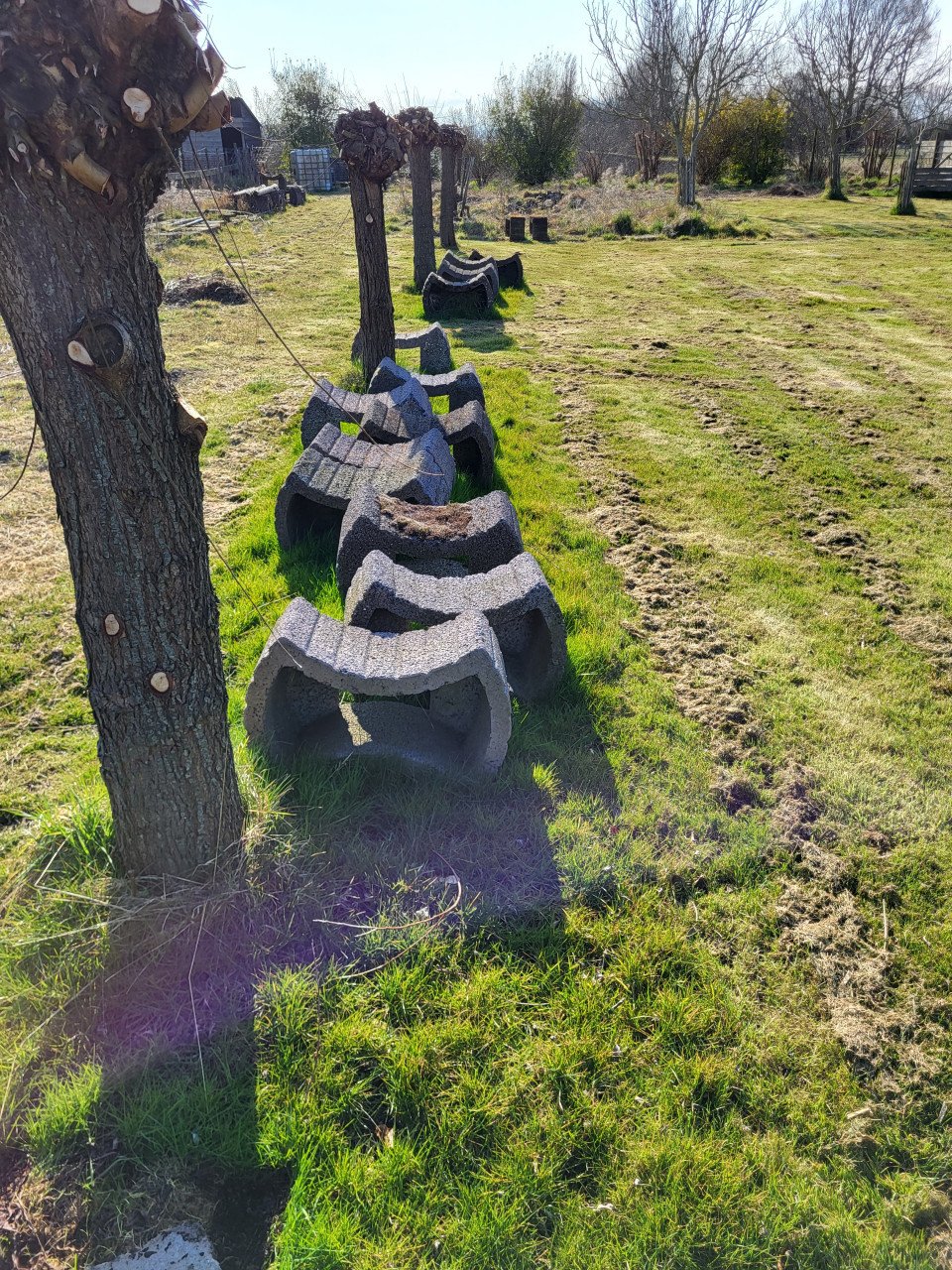 Betonnen rode bloembakken
