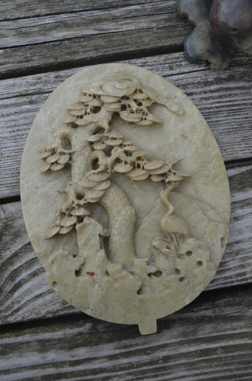 Spekstenen Chinese sculptuur boom en kraanvogel