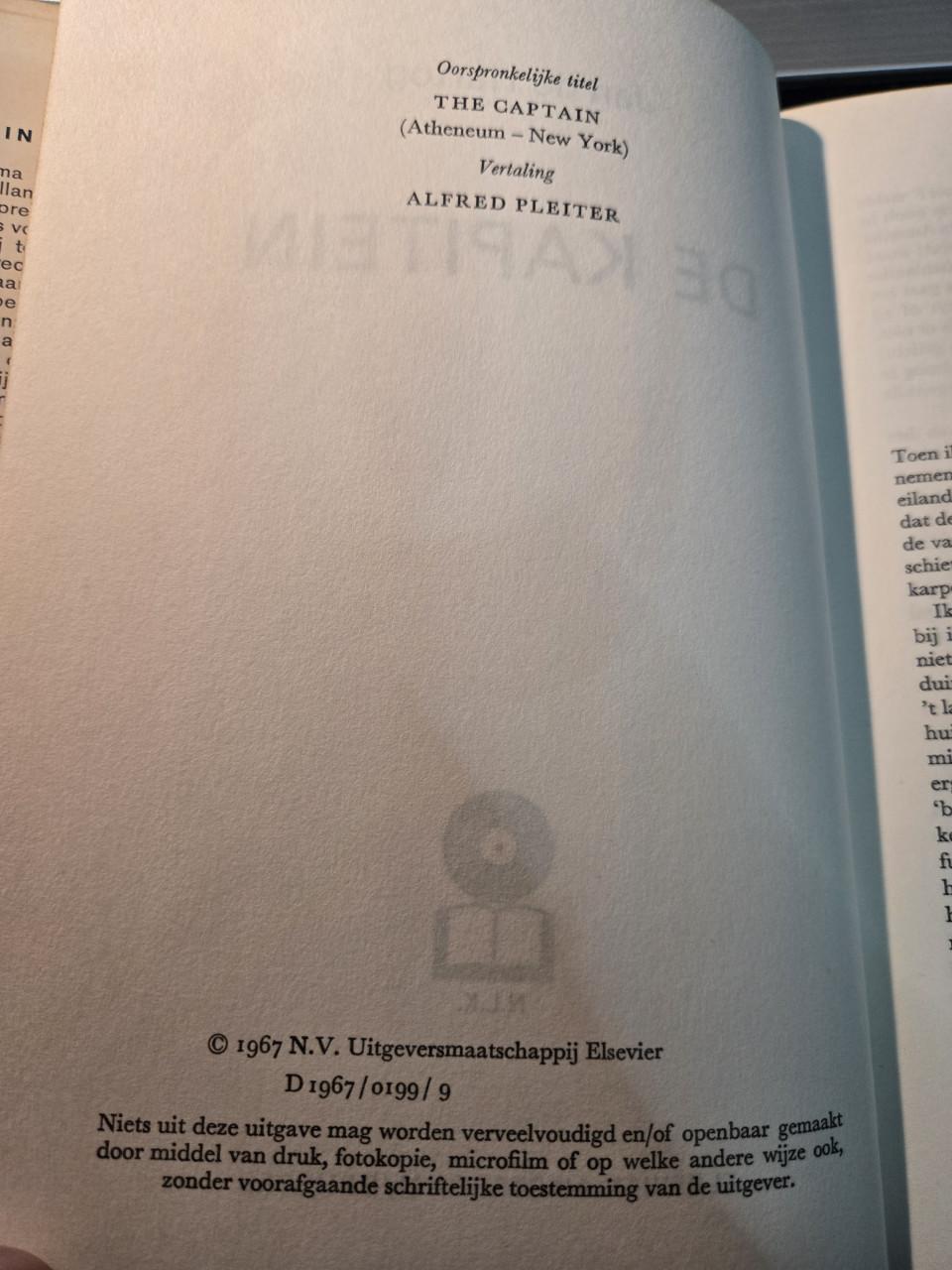 Roman De Kapitein 1e druk 1967 door auteur Jan de Hartog.
