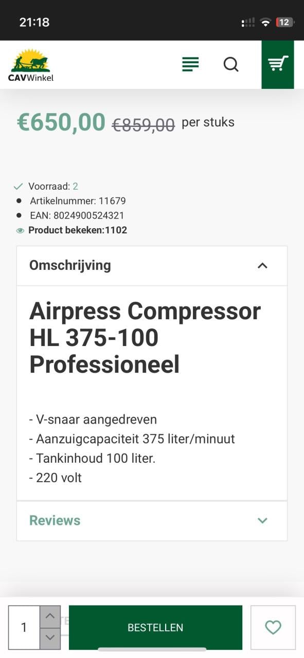 Compressor airpress HL375-100 professioneel
