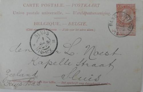 Briefkaart, 1900, Gent – Sluis, Postkaart