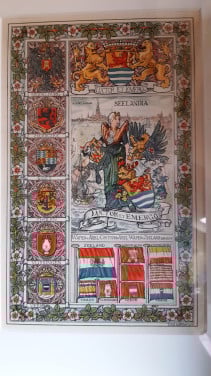 Kleurrijke lithografie zeeland met middelburg op achtergrond