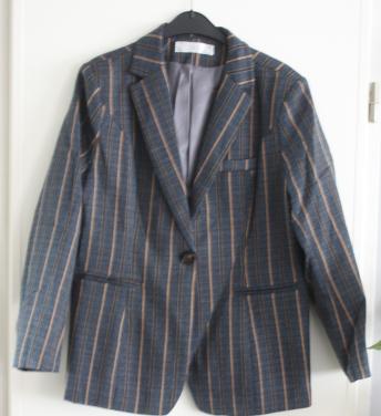 Blauw bruin gestreepte blazer maat l