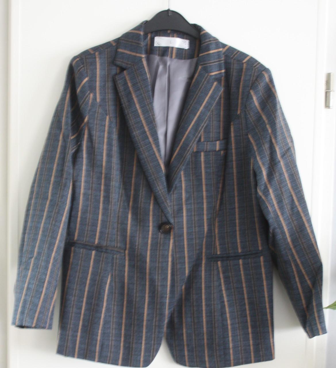Blauw bruin gestreepte blazer maat l