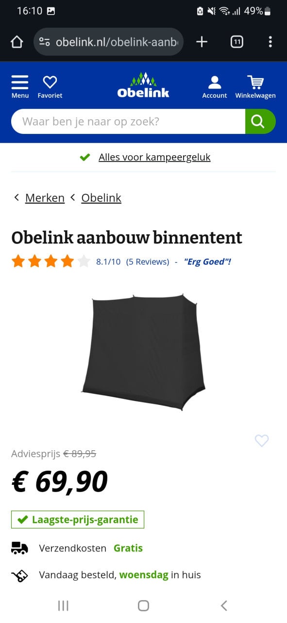 Te koop zwarte slaapcabine/binnentent uitbouw voortent
