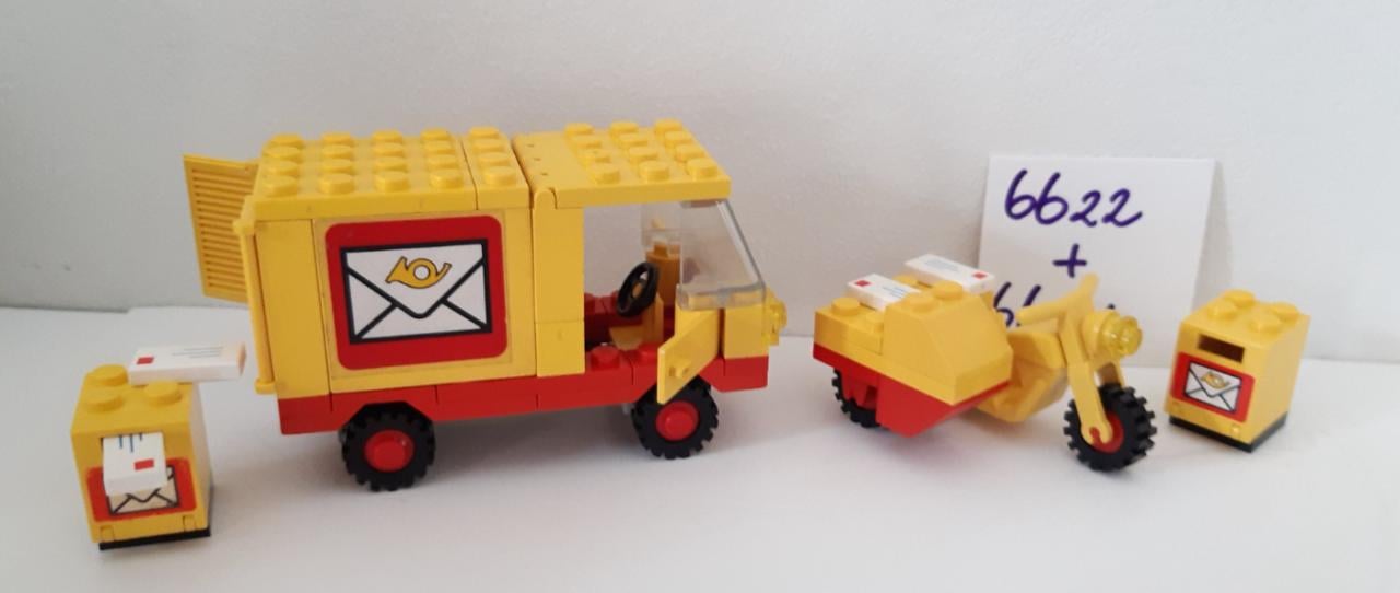 Lego Classic 6622 + 6651: postbode op motorfiets en postbus met chauffeur