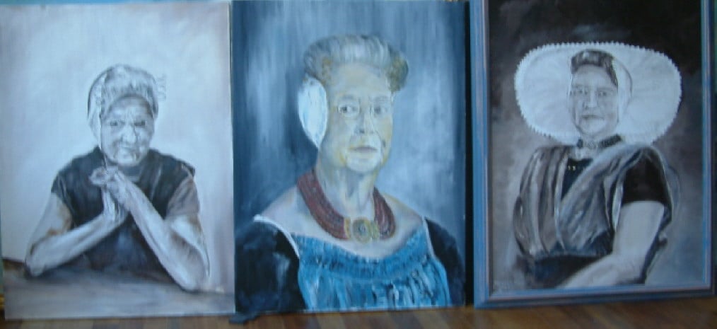 Portret vrolijke gezichten en minder vrolijk  Jac Caljouw schilderijen